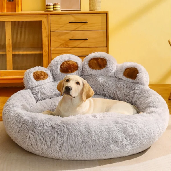 Fluffy plush dog bed, large cushion mat for small pets and large dogs, cozy sofa-style pet bedding.