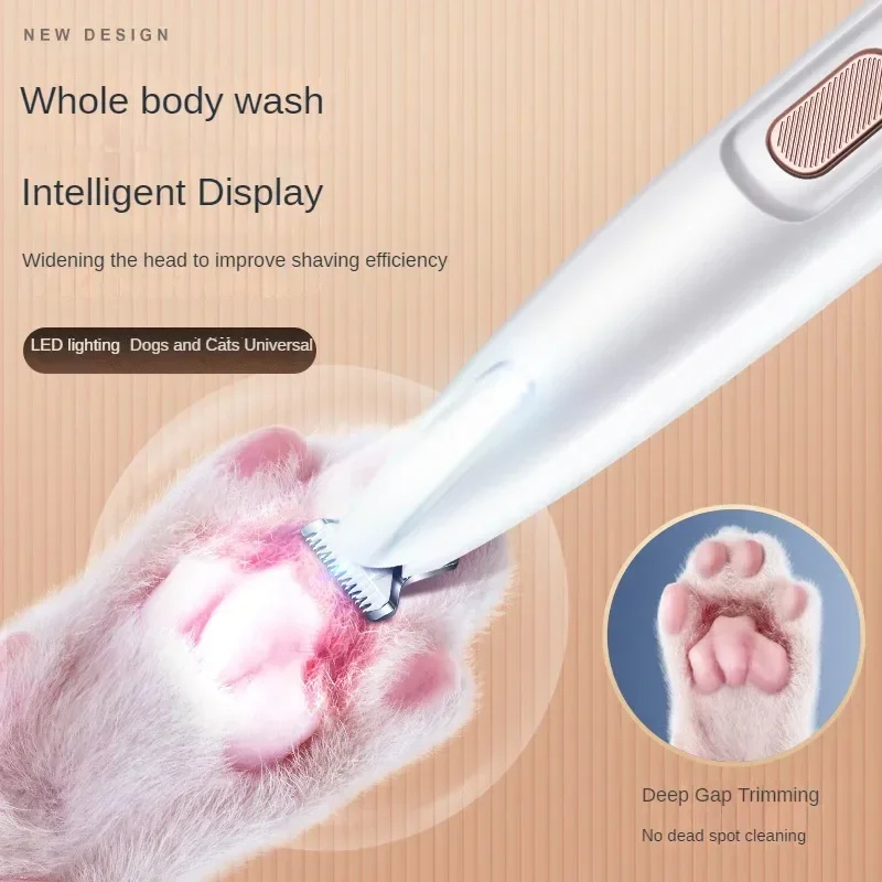 Waterproof dog paw trimmer with LED light, 18mm wide blade, and LED display for precise grooming.